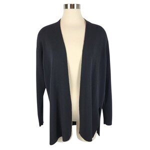 Eileen Fisher Crepe Open Front Wool Cardigan Womens Size Medium Black Knit